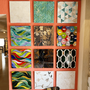 Decorative mosaic tile art collection featuring vibrant patterns and contemporary designs for home renovation and interior decor. Abstract colorful mosaic tile art displays vibrant patterns and designs suitable for home decor or renovation projects.